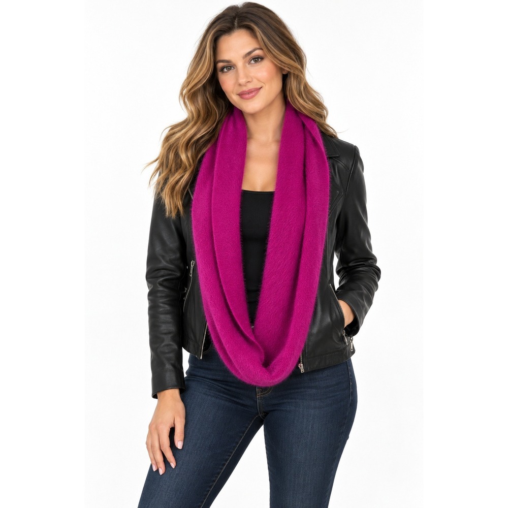 Cejon Fuzzy Infinity Scarf Magenta Pink Soft Knit Y2K Maximalist Winter Cozy